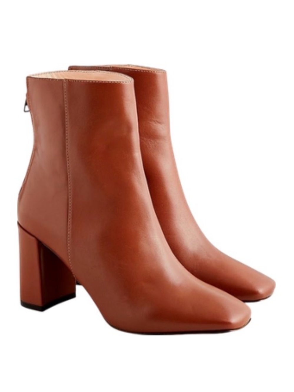New J. Crew Cognac Leather Block Heel Ankle Boots